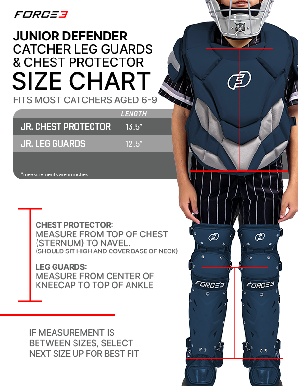 FORCE3 Defender Catcher Leg Guards -  12.5" Junior Ages 6-9